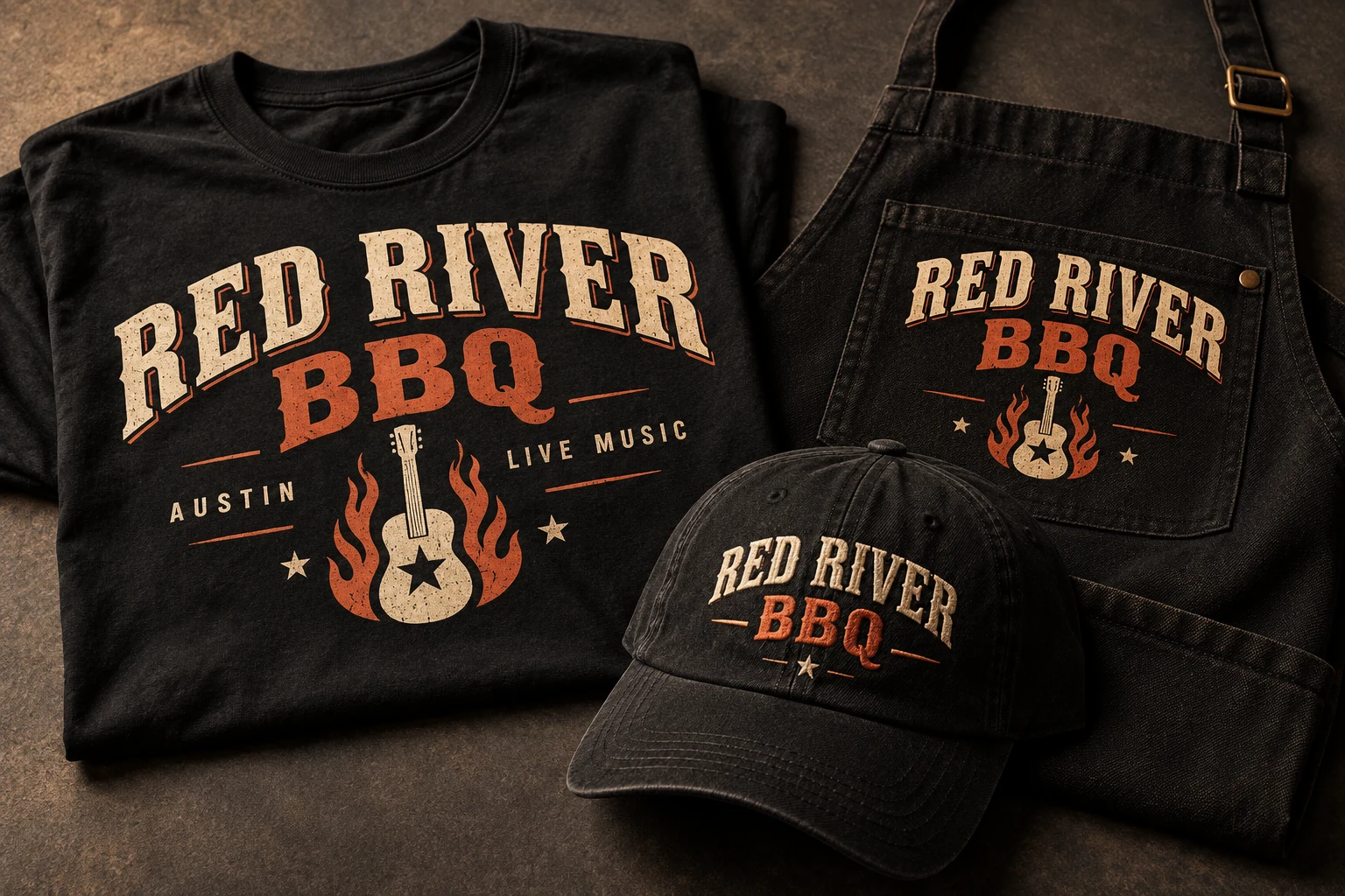 The venue identity, extended to uniform and merchandise artwork.