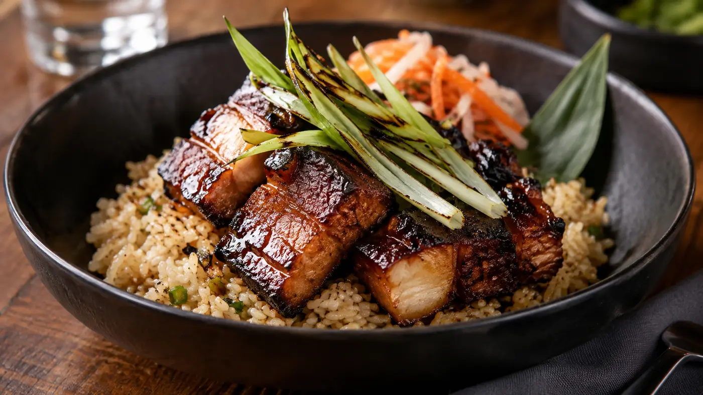 Mango & Smoke pork belly adobo concept